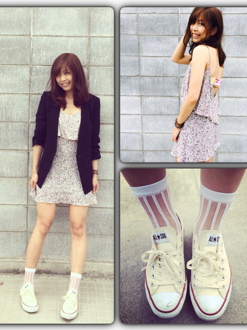 「コンバース、cher、花柄ワンピース、靴下×スニーカー」｜「CONVERSEのアイテム（スニーカー、ホワイト系）」を使った、美郷さん（レディース・160cm）の春コーディネートの1枚目の写真