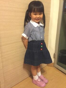 「PALLADIUM（パラディウム）のアイテム（スニーカー、ピンク系）」を使った、Yanto さん（キッズ）の夏コーディネート