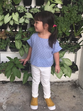 「handmade thyのアイテム（シャツ/ブラウス、ブルー系）」を使った、Yanto さん（キッズ）の夏コーディネート