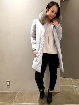 「サックスブルー」｜「アイテム（ダウンジャケット/コート）」を使った、aikoさん（レディース・158cm）の冬コーディネート