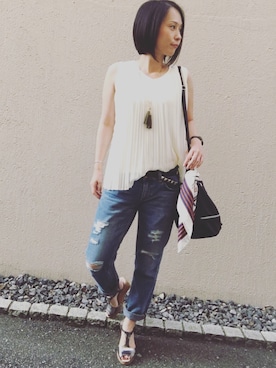 「スタッズベルト」｜「アイテム（アクセサリー）」を使った、aikoさん（レディース・158cm）の夏コーディネート