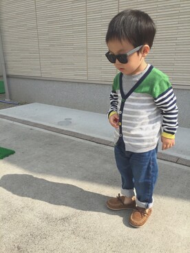 「ボーター」｜「アイテム（モカシン/デッキシューズ）」を使った、*◡̈YM◡̈⑅さん（キッズ・90cm）の秋コーディネート