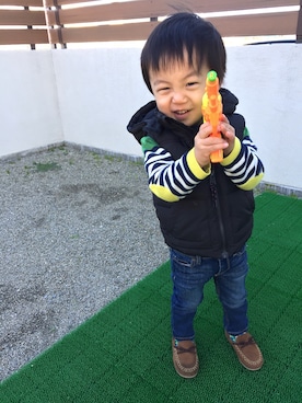 「アイテム（ダウンベスト）」を使った、*◡̈YM◡̈⑅さん（キッズ・90cm）の冬コーディネート