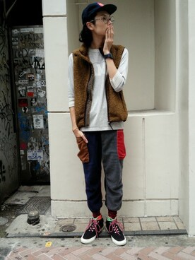 「MANASTASH（マナスタッシュ）のアイテム（スニーカー）」を使った、Haranoさん（メンズ・180cm）の秋コーディネート