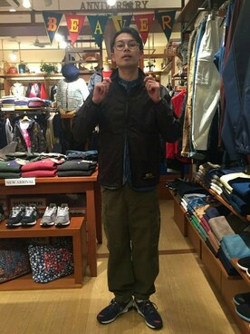 「ノーカラーシャツ」｜「アイテム（ナイロンジャケット）」を使った、Haranoさん（メンズ・180cm）の冬コーディネート