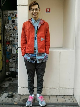 「and wander（アンドワンダー）のアイテム（マウンテンパーカー）」を使った、Haranoさん（メンズ・180cm）の冬コーディネート