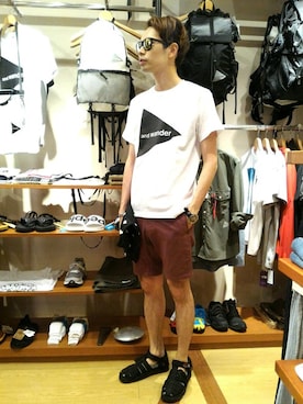 「and wander（アンドワンダー）のアイテム」を使った、Haranoさん（メンズ・180cm）の夏コーディネート