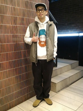 「アイテム（パーカー）」を使った、Haranoさん（メンズ・180cm）の冬コーディネート