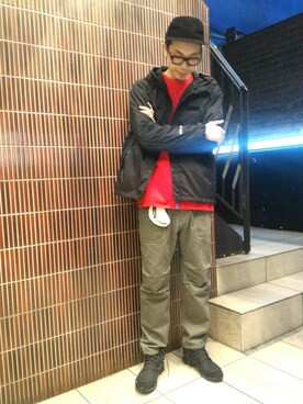 「MANASTASH（マナスタッシュ）のアイテム（マウンテンパーカー）」を使った、Haranoさん（メンズ・180cm）の冬コーディネート