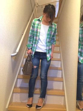 「VICKY（ビッキー）のアイテム（シャツ/ブラウス、ホワイト系）」を使った、tamasco*さん（レディース・155cm）の春コーディネート