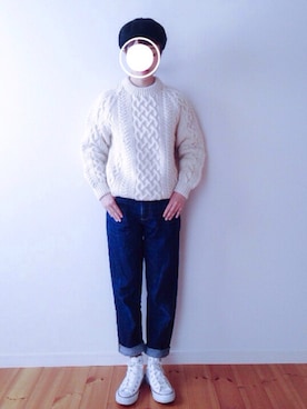 「コンバースハイカット」｜「アイテム（ハンチング/ベレー帽）」を使った、 s h i.さん（レディース・157cm）の冬コーディネート
