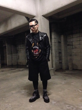 「GIVENCHY（ジバンシイ）のアイテム（ブーツ）」を使った、S.Nakamuraさん（メンズ・168cm）の冬コーディネート