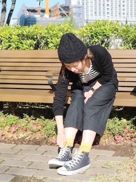 「アイテム（ソックス/靴下、イエロー系）」を使った、Miki.Nさん（レディース・148cm）の冬コーディネート