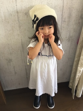 「petit main（プティマイン）のアイテム（シューズ）」を使った、Sachie さん（キッズ・100cm）の夏コーディネート