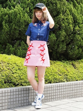 「skirt」｜「アイテム（キャップ）」を使った、CandyStripperさん（レディース・167cm）の春コーディネート