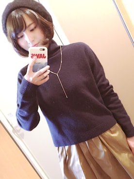 「オフィススタイル」｜「アイテム（ハンチング/ベレー帽）」を使った、サエコさん（レディース・156cm）の冬コーディネート