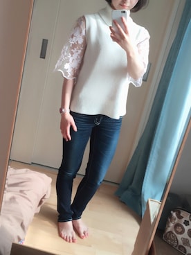 「透けトップス」｜「アイテム（その他）」を使った、サエコさん（レディース・157cm）の春コーディネート
