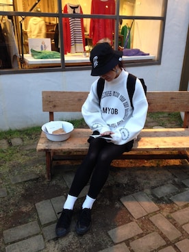 「M.Y.O.B（エム.ワイ.オー.ビー）のアイテム（帽子）」を使った、▲yakaさん（レディース・163cm）の冬コーディネート