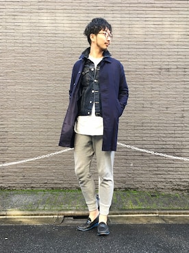 「Gジャン」｜「アイテム（ステンカラーコート）」を使った、SOMAさん（メンズ・180cm）の冬コーディネート