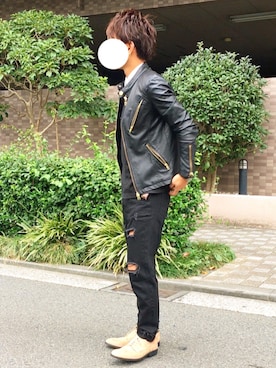 「寒い」｜「アイテム（ライダースジャケット）」を使った、ともさん（メンズ・164cm）の秋コーディネート