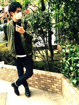 「BEAUTY&YOUTH UNITED ARROWS（ビューティーアンドユースユナイテッドアローズ）のBY ∴ シンサレート MA-1◆（ブルゾン、グリーン系）」を使った、JyunyaItoさん（メンズ・173cm）の秋コーディネート