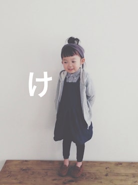 「エプロンワンピース」｜「アイテム（オールインワン・サロペット）」を使った、keemiiiiiさん（キッズ・100cm）の秋コーディネート