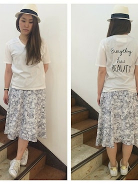 「バックプリント」｜「アイテム（スニーカー）」を使った、tanakaさん（レディース・159cm）の春コーディネート