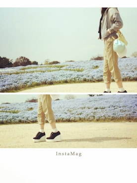「LOWRYS FARM（ローリーズファーム）の☆★LOWRYSFARM　人気パンツ再入荷☆★ Bツキタックチノテーパーパンツ2　503673（その他パンツ、ベージュ系）」を使った、奥田晃子さん（レディース・153cm）の春コーディネート