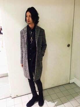 「NO ID.（ノーアイディ）のアイテム（チェスターコート）」を使った、Toshihaya Naruseさん（メンズ・176cm）の秋コーディネート
