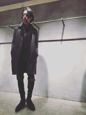 「NO ID.（ノーアイディ）のアイテム（ステンカラーコート）」を使った、Toshihaya Naruseさん（メンズ・176cm）の秋コーディネート
