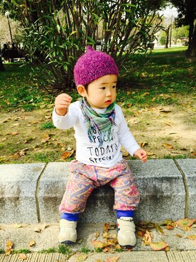 「アイテム（ママ＆ベビー、グリーン系）」を使った、CIi♥︎さん（キッズ・80cm）の春コーディネート