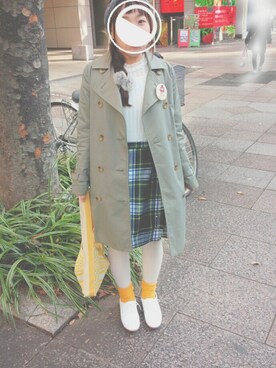「白タイツ」｜「アイテム（トレンチコート）」を使った、hannaさん（レディース・147cm）の冬コーディネート