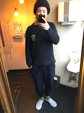 「ジョカーパンツ」｜「アイテム（帽子）」を使った、kameさん（メンズ・165cm）の春コーディネート