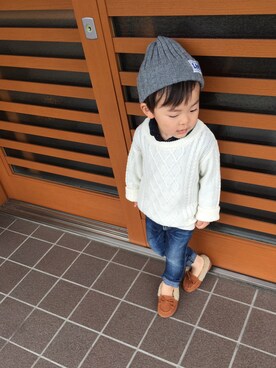 「Right-on KIDS（ライトオンキッズ）のアイテム（ニット/セーター）」を使った、SOU ＊YUZUさん（キッズ・90cm）の秋コーディネート