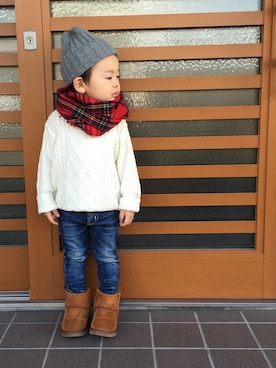 「Right-on KIDS（ライトオンキッズ）のアイテム（ニット/セーター）」を使った、SOU ＊YUZUさん（キッズ・90cm）の秋コーディネート