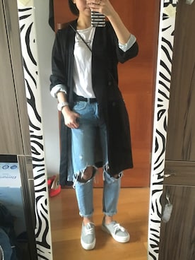 「MONKI（モンキ）のアイテム（ピーコート）」を使った、撑杆麻得跳_Leonaさん（レディース・158cm）の春コーディネート