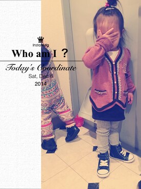 「axes femme（アクシーズファム）のアイテム（ニット/セーター）」を使った、３人娘さん（キッズ・90cm）の冬コーディネート
