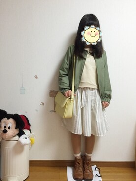 「ペタンコ靴」｜「アイテム（ブルゾン）」を使った、asamiさん（レディース・148cm）の春コーディネート