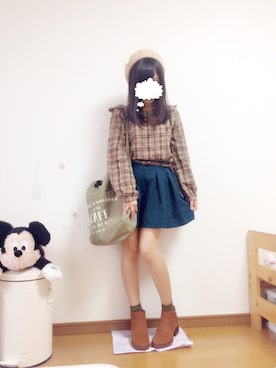「キュロット」｜「アイテム（ハンチング/ベレー帽）」を使った、asamiさん（レディース・148cm）の秋コーディネート