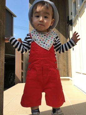 「しまむら（シマムラ）のアイテム（Tシャツ/カットソー、ホワイト系）」を使った、SiONさん（キッズ・90cm）の春コーディネート