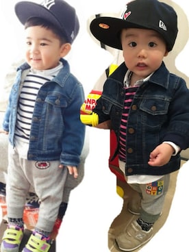 「k★taくん真似っこ❤️のアイテム（その他、ブルー系）」を使った、SiONさん（キッズ・90cm）の春コーディネート