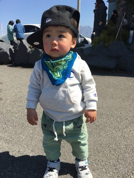 「公園🚜のアイテム（その他、ホワイト系）」を使った、SiONさん（キッズ・90cm）の春コーディネート