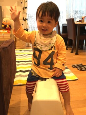 「Laundry（ランドリー）のアイテム（パンツ）」を使った、SiONさん（キッズ・80cm）の春コーディネート