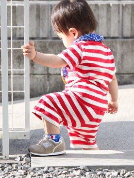 「また変顔撮れたwのアイテム（その他トップス、レッド系）」を使った、SiONさん（キッズ・90cm）の春コーディネート