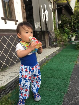 「風呂上がりの一杯wwのアイテム（その他、ブルー系）」を使った、SiONさん（キッズ・90cm）の春コーディネート