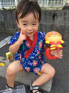 「Birthday（バースデイ）のアイテム（浴衣、ブルー系）」を使った、SiONさん（キッズ・90cm）の夏コーディネート