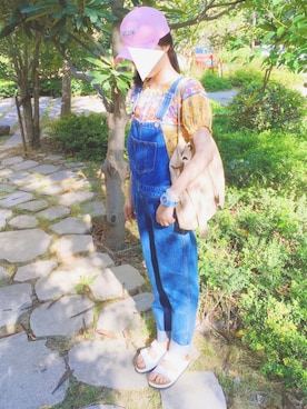 「MOUSSY（マウジー）のアイテム（サロペット/オーバーオール）」を使った、alittleLynnさん（レディース・160cm）の夏コーディネート