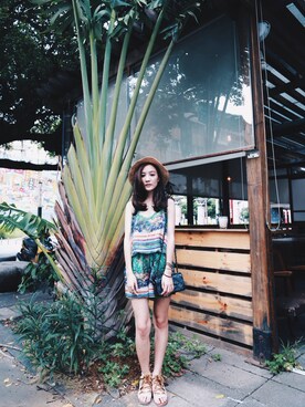 「アイテム（つなぎ/オールインワン）」を使った、manju大饅さん（レディース・159cm）の夏コーディネート