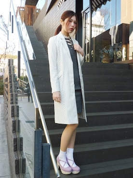 「EATME」｜「アイテム（チェスターコート）」を使った、eatme-staffさん（レディース・168cm）の冬コーディネート
