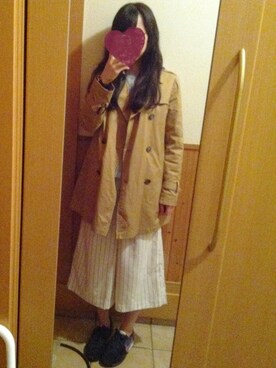 「ストライプパンツ」｜「アイテム（トレンチコート）」を使った、かんこさん（レディース・161cm）の秋コーディネート